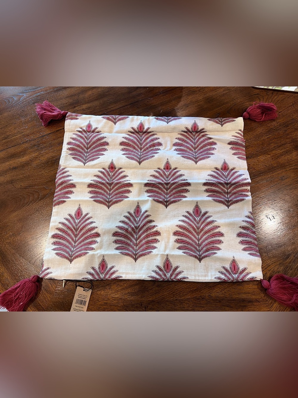 NWT Creative Co-Op Cream and Red Block Motif Tassel Pillow Cover